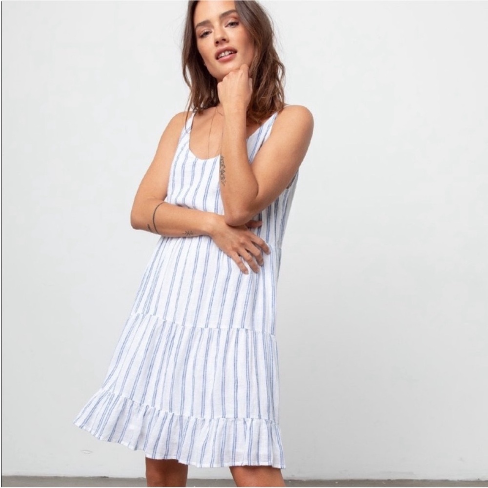 Rails Mattie Dress Marine Stripe White Blue Metallic Summer Beach Resort - M